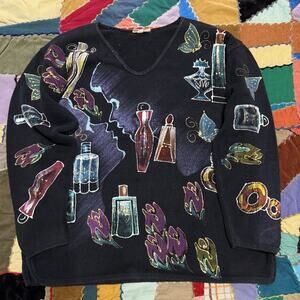 Vintage New Rainbow Painted Come to Kissing Home Goods Navy Pullover Sweatshirt